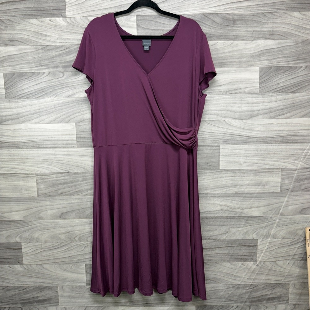 Covington Dress Womens XL Purple Polyester‎ Stretch V-Neck Short Sleeve Career